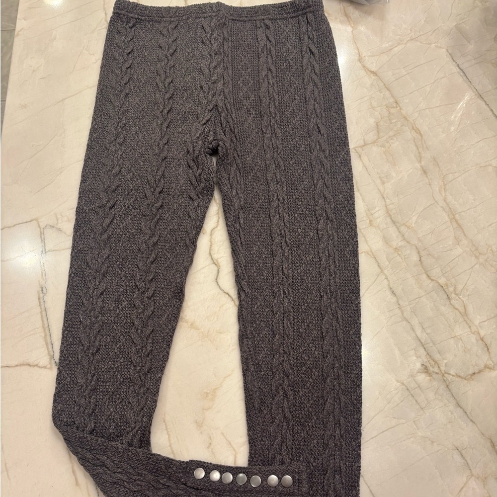 Lemon Charcoal Knit Pants with Button Accent NWT
